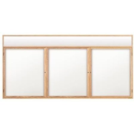 UNITED VISUAL PRODUCTS 72"x36" 2-Door Enclosed Wet/Dry Erase, Header, White Board/Walnut UV855DH-WALNUT-WHTPORC